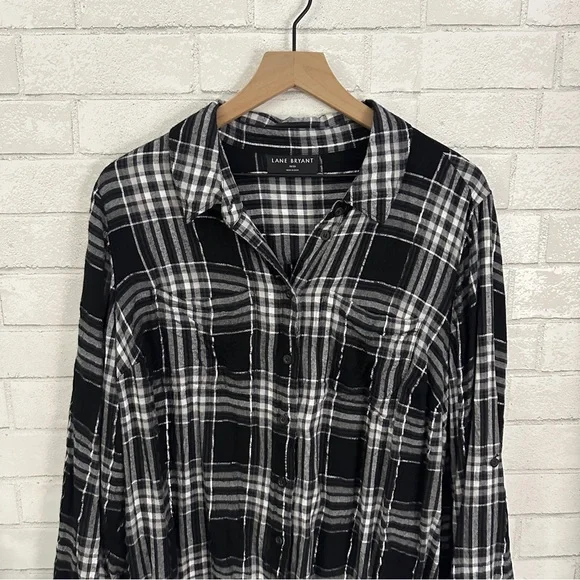 LANE BRYANT Black & White Plaid Flannel Shirt - Picture 2 of 10